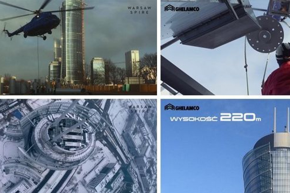Warsaw Spire Dwie iglice na Warsaw Spire. Budynek sięgnał 220 metrów