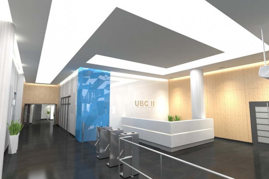 Wizualizacja strefy wejściowej UBC II Hol University Business Center II zyska nowy blask