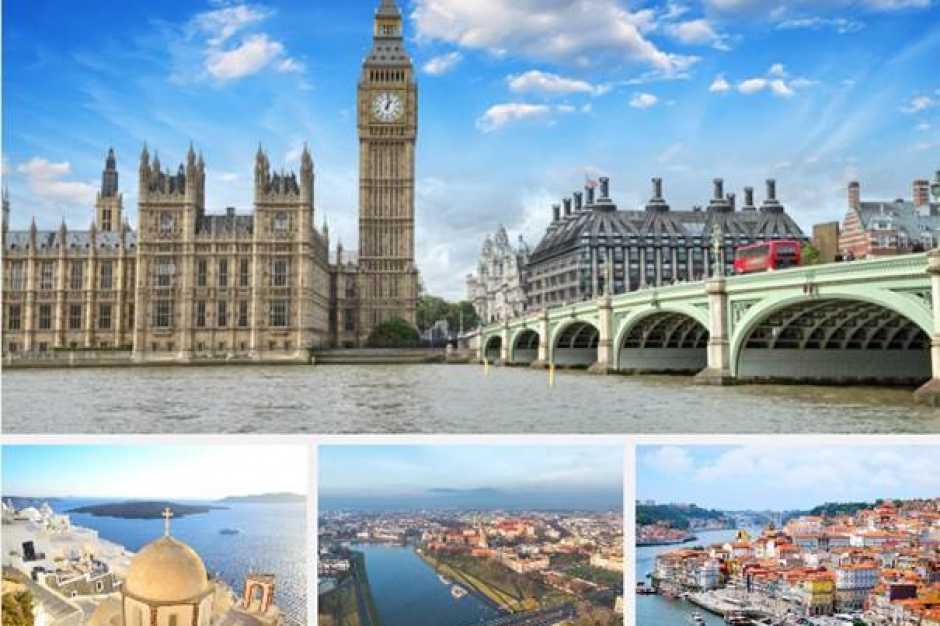Kolaż zdjęć: Londyn, Santorini, Kraków, Porto, fot. fotolia/trivago.pl Jedziesz na wakacje? Moskwa i Warszawa wśród najtańszych europejskich miast