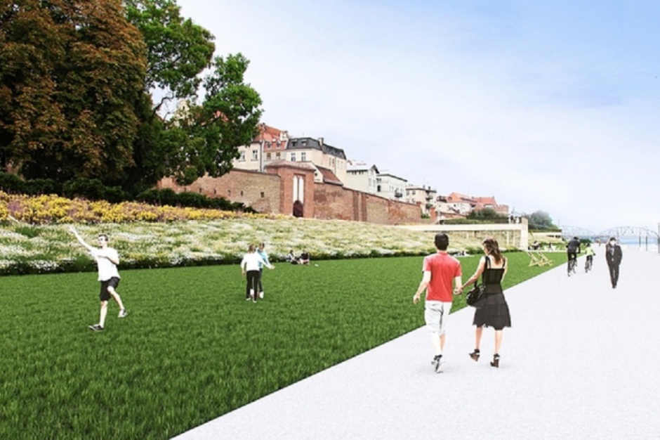 Bulwar Filadelfijski. Wstępna wizualizacja fot. Riegler Riewe Architekci Nowe życie dla Bulwaru Filadelfijskiego w Toruniu