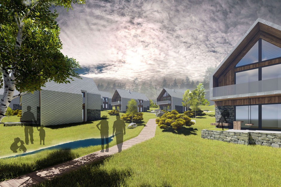 Active Village, wizualizacja, Pracownia Architektoniczna Gravitacja Wakacyjny resort pod Śnieżką nabiera kształtów