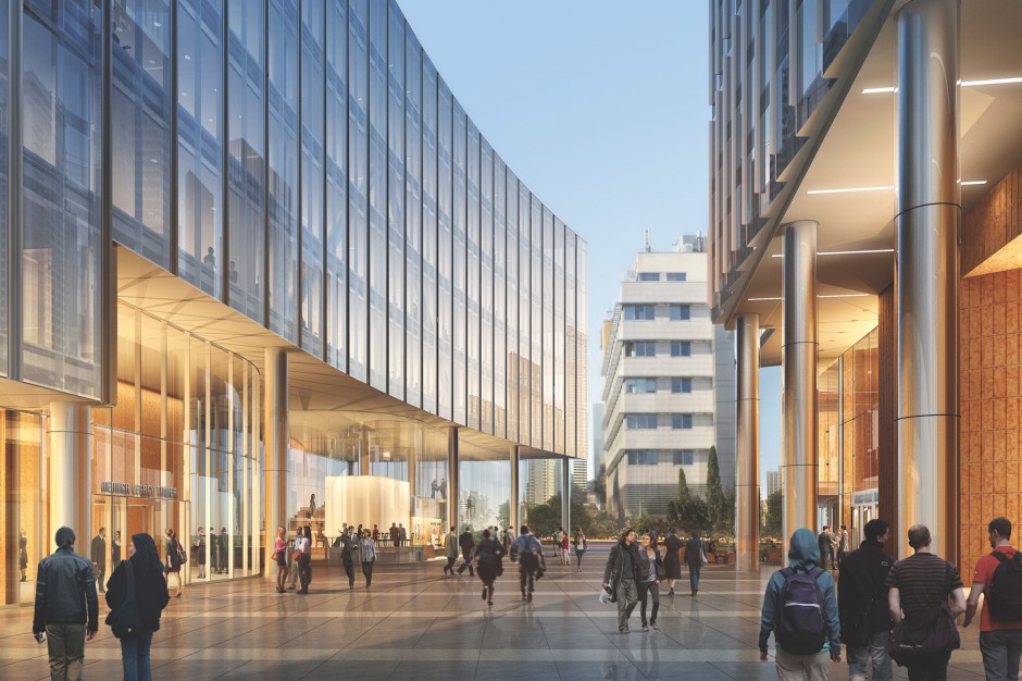 Mennica Legacy Tower - pomiędzy oboma budynkami powstanie ogólnodostępny plac, który pozwoli kreować przestrzeń publiczną w tym miejscu. Okno na miasto