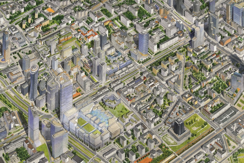 Czwarta edycja akwareli z panoramą Warszawy - fragment (mat.pras.) Warszawa jutra malowana akwarelą