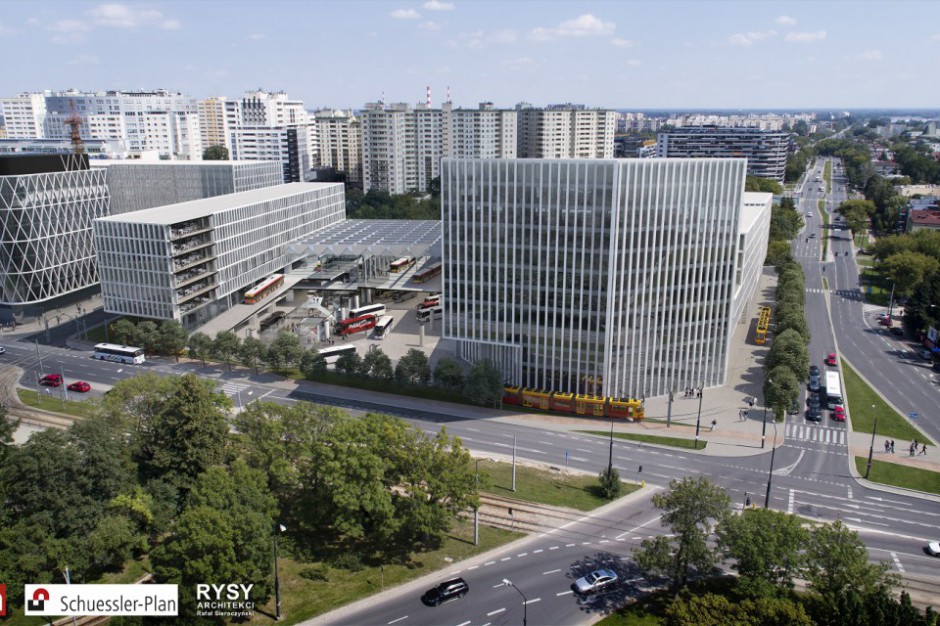 Wersja 1, najbardziej rozbudowana, fot. ZTM Warszawa Dworzec Południowy w otoczeniu biur. Są plany na zabudowę