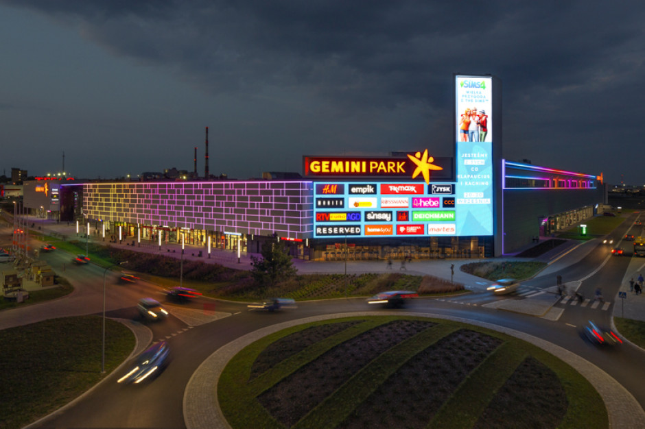 mat.pras. Gemini Park Tychy z elewacją, która świeci cały rok