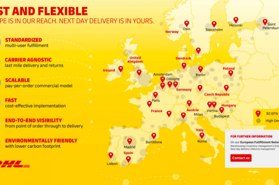 DHL Supply Chain oferuje internetowym sprzedawcom detalicznym dostęp do swojej europejskiej sieci obejmującej 30 centrów e-fulfillmentu. DHL otwiera swoją europejską sieć centrów e-fulfillmentowych dla niezależnych e-sklepów