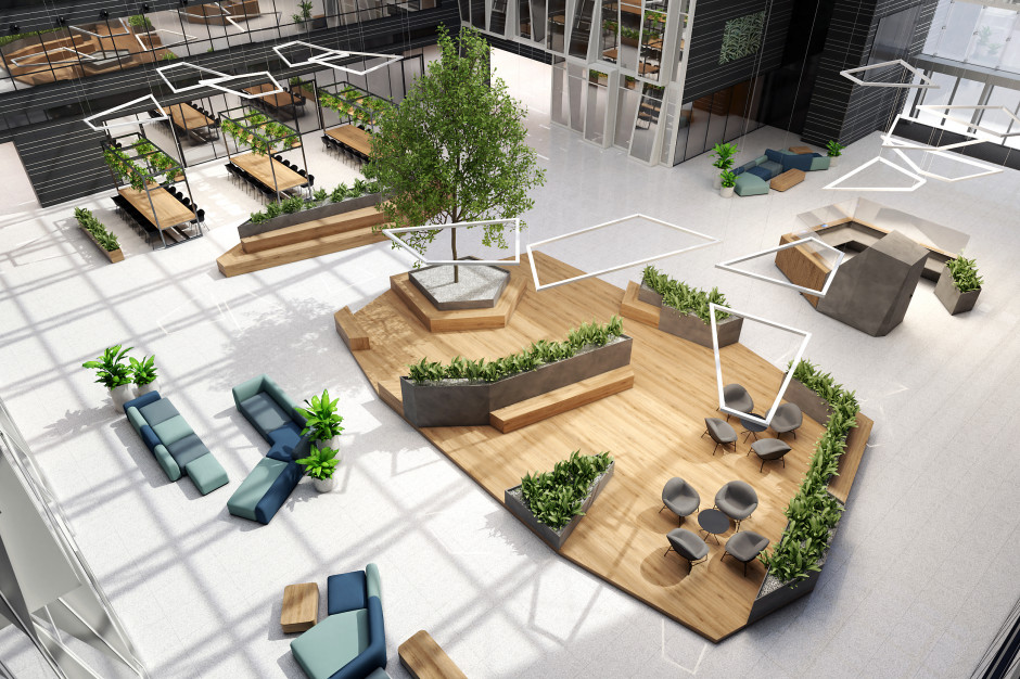 Lobby w Wola Center, fot. mat. prasowe Zakończyła się I faza modernizacji biurowca Wola Center