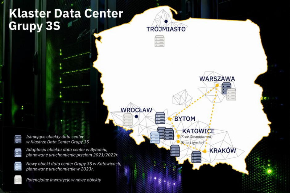 3S Data Center uruchomiła procesy inwestycyjne związane z nowymi centrami danych. Mat.pras. Na Śląsku powstaje klaster centrów danych. W planach: Warszawa, Gdańsk i Wrocław