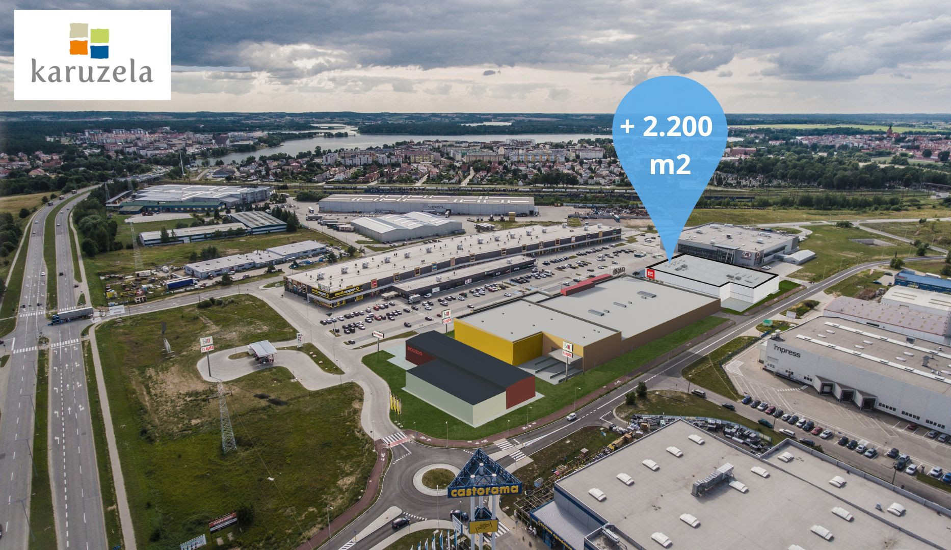 Po zakończeniu inwestycji całkowita powierzchnia parku handlowego wzrośnie do 26 200 mkw. Fot. Materiały prasowe / Karuzela